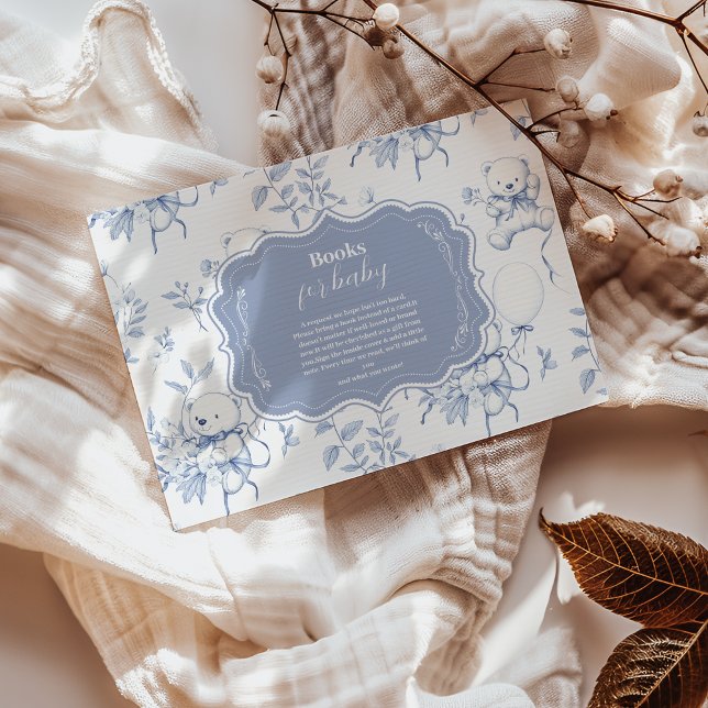 Cartão De Informações Urso Toile De Jouy Livros para Bebê Shower de Bebê (Criador carregado)