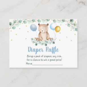 Cartão De Informações Urso Verde Dourado Fralda Azul Raffle