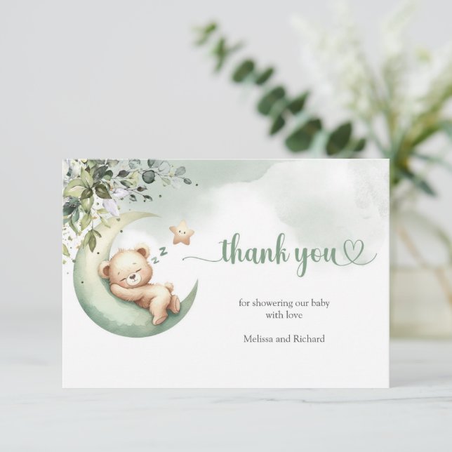 Cartão De Informações Urso verde neutro em relação a aquarelas Obrigado (Em pé/Frente)