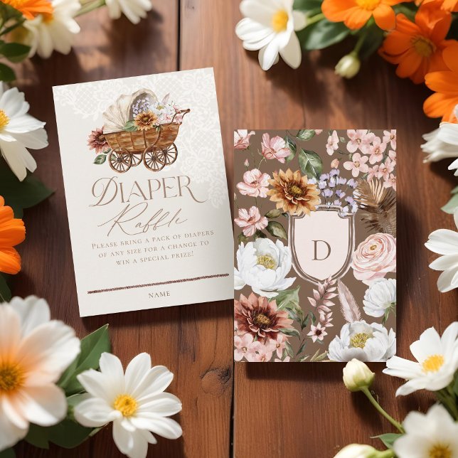 Cartão De Informações Vagão Floral Oeste Selvagem Carneiro Fralda Raffle (Wild West Western Floral Wagon Baby Diaper Raffle Enclosure Card)