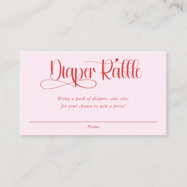 Cartão De Informações Valentines heart girl baby shower diaper raffle (Frente)