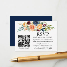 Cartão De Informações Válvulas de Água Misturadas QR Floral Blue RSVP