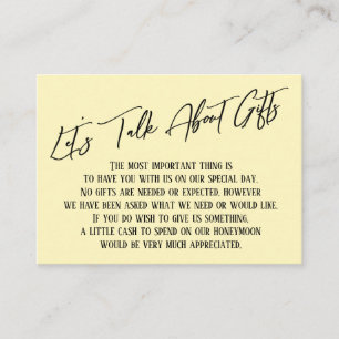 Cartão De Informações Vamos Falar Sobre Presentes Caligrafia Manteiga Am