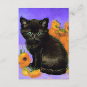 Cartão De Informações Van Gogh Black Kitten com Girassóis