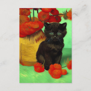 Cartão De Informações Van Gogh Black Kitten Red Flowers