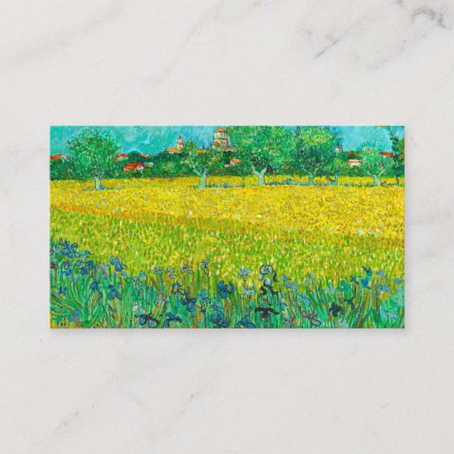 Cartão De Informações Van Gogh Field com Irrises Perto de Arles (Frente)