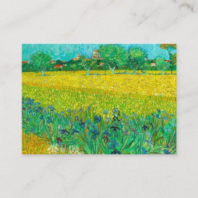 Cartão De Informações Van Gogh Field com Irrises Perto de Arles (Frente)