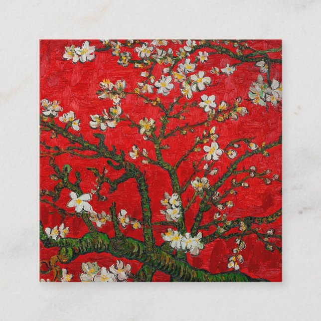 Cartão De Informações Van Gogh Flores de Amendoeira Vermelho (Frente)