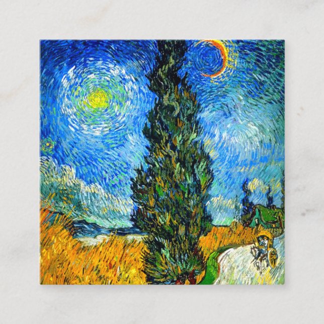 Cartão De Informações Van Gogh Road com Cypress e Star (Frente)