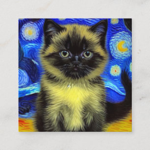 Cartão De Informações Van Gogh Starry Night Siamese Cat