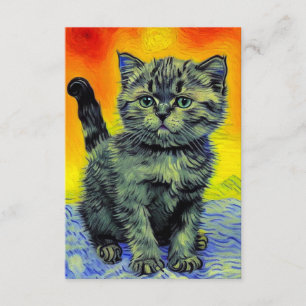 Cartão De Informações Van Gogh Style Cat Sunset Beach