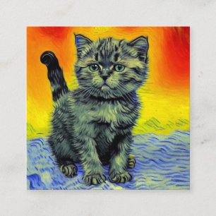 Cartão De Informações Van Gogh Style Cat Sunset Beach