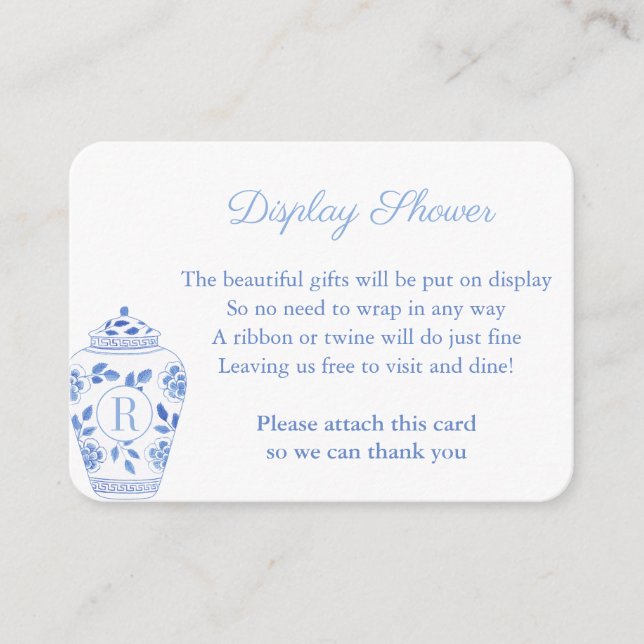 Cartão De Informações Vaso de Gengibre com Monograma Préppy para Exposiç (Frente)