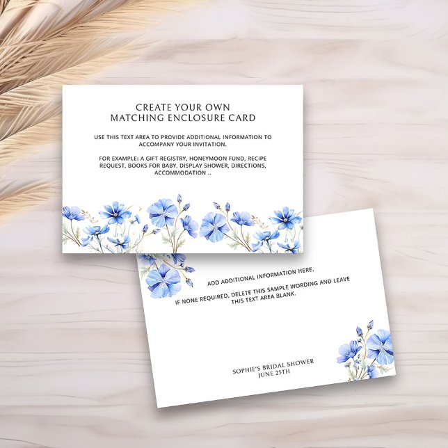 Cartão De Informações Vazio Floral Azul (Create your own enclosure card to accompany your invitations with any additonal information you want)