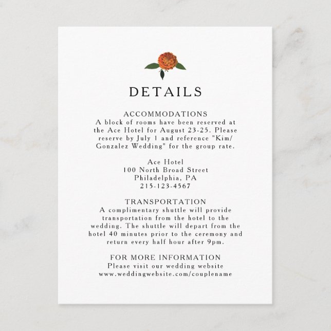 Cartão De Informações Verde Botânico, Limões e Marigolds (Frente)