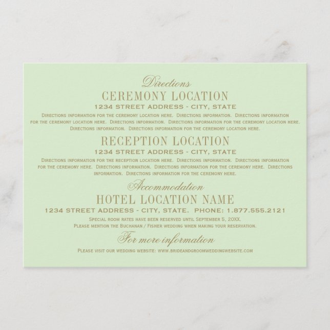 Cartão De Informações Verde de Pistachio Dourado antigo (Frente)