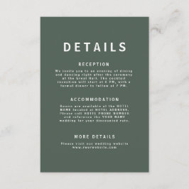 Cartão De Informações Verde escuro | Casamento Moderno de Moss Minimalis
