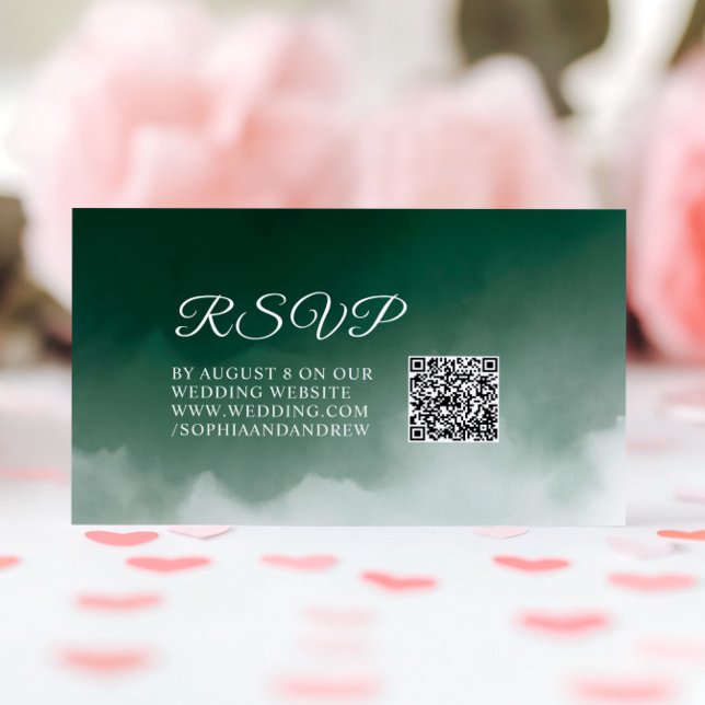 Cartão De Informações Verde Escuro Casamento Moderno RSVP QR (Criador carregado)