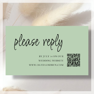 Cartão De Informações Verde Salvia   Código QR   RSVP de Casamento