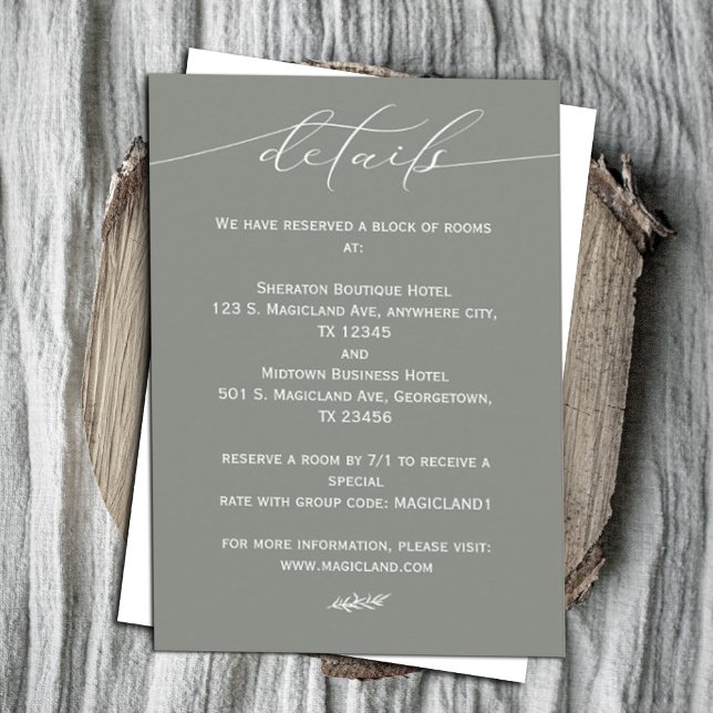 Cartão De Informações Verde Sálvia e Caligrafia Simples Branca  (Criador carregado)