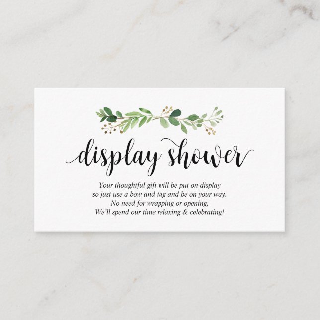 Cartão De Informações Verde, Script Preto Moderno, Chá de Exibição (Frente)