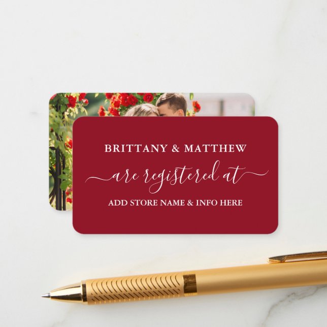 Cartão De Informações Vermelho Foto do Registro de Casamento da Caligraf (Frente/Verso In Situ)