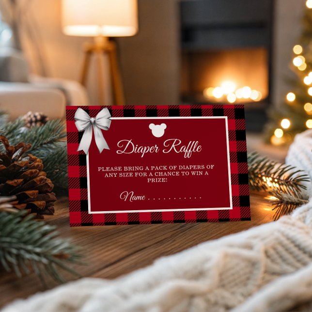 Cartão De Informações Vermelho Xadrez Rústico Festa de Bebê Merry Little (Criador carregado)