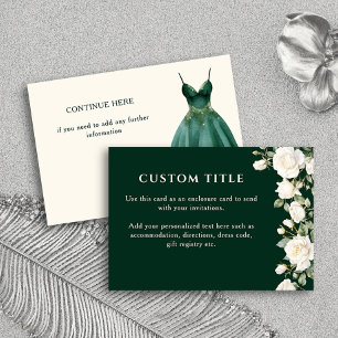 Cartão De Informações Vestido de Princesa Quinceanera e Rosas Verde Pers