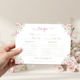Cartão De Informações Vibrant Pink Floral Bridal Shower Recipe Card