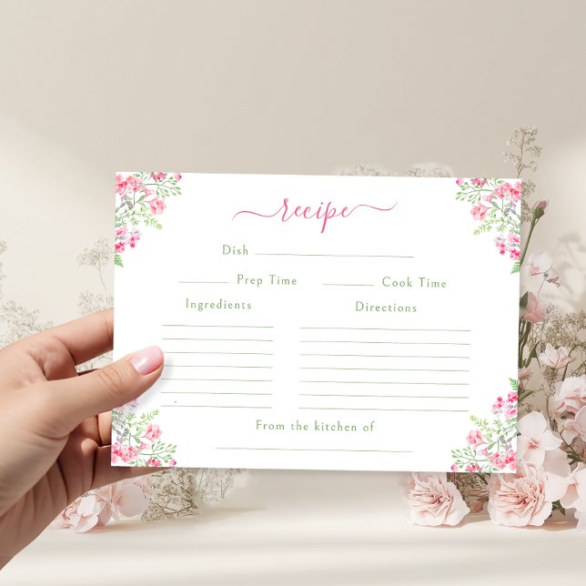 Cartão De Informações Vibrant Pink Floral Bridal Shower Recipe Card (Criador carregado)