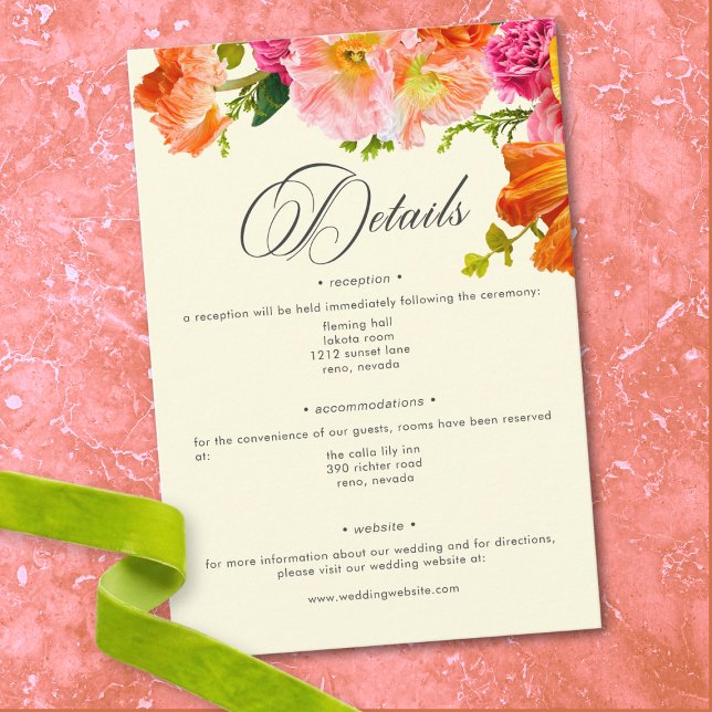 Cartão De Informações Vibrant Summer Floral Yellow Orange Pink Wedding (Vibrant Summer Floral Yellow Orange Pink Wedding Enclosure Card)