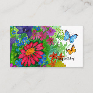 Cartão De Informações Vibrantes flores e borboletas pintadas à mão