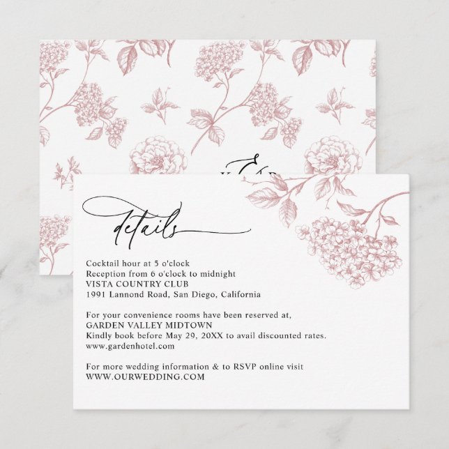 Cartão De Informações Victorian Blush Pink Floral Wedding Details  (Frente/Verso)
