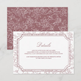 Cartão De Informações Victorian Dusty Rose Line Art Wedding Details