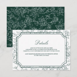 Cartão De Informações Victorian Emerald Green Line Art Wedding Details