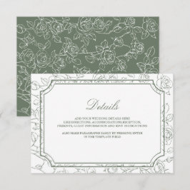 Cartão De Informações Victorian Sage Green Line Art Wedding Details