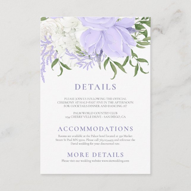 Cartão De Informações Vinca Flor-de-viúva Aquarela Casamento (Frente)