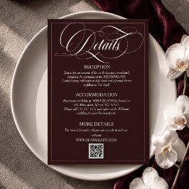 Cartão De Informações Vinho Vermelho Elegante Caligrafia Detalhes do Cas