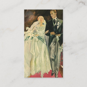 Cartão De Informações Vintage Art Deco Bride e Groom Newlyweds Casamento