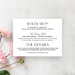 Cartão De Informações Vintage Art Deco Informações de Casamento<br><div class="desc">A recepção de casamento e os cartões de informação do estilo Vintage apresentam fontes elegantes e glamourosas do estilo de deco de arte, um esquema clássico de cores preto e branco e texto que pode ser personalizado para suas necessidades específicas. Esta versão inclui informações sobre recepção e site de casamento....</div>