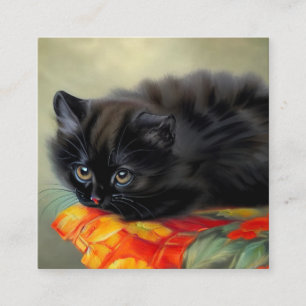 Cartão De Informações Vintage Black Kitten com Red Flower Blanket
