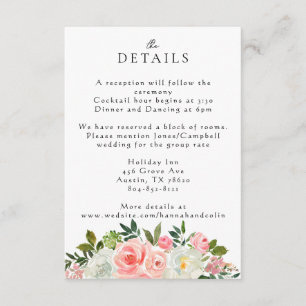 Cartão De Informações Vintage Blush Pink & Ivory Rosa Garland