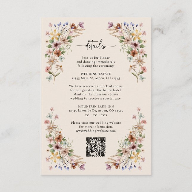 Cartão De Informações Vintage Boho Wildflower (Frente)