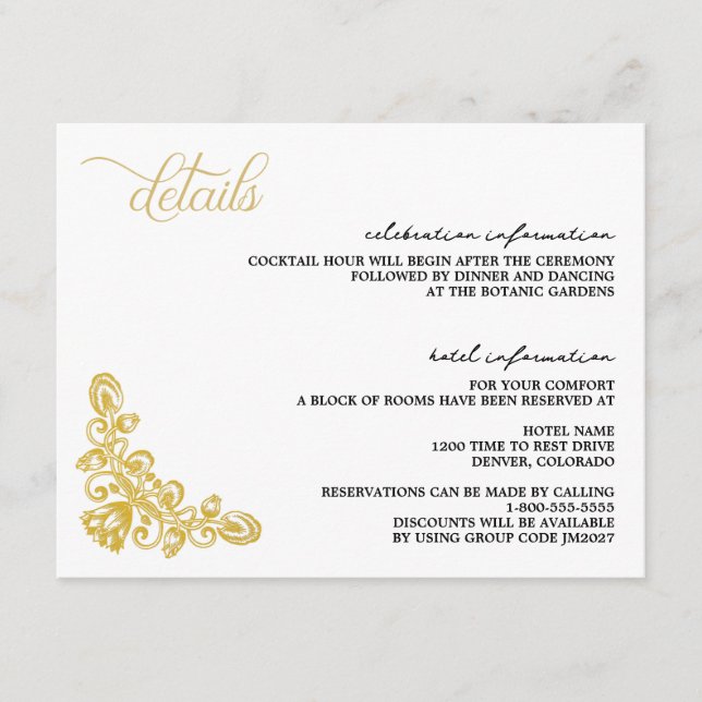 Cartão De Informações Vintage Dourada (Frente)