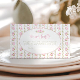 Cartão De Informações Vintage Elegant Pink Floral Diaper Raffle
