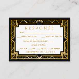 Cartão De Informações Vintage Elegante Art Deco Negra Casamento Dourado