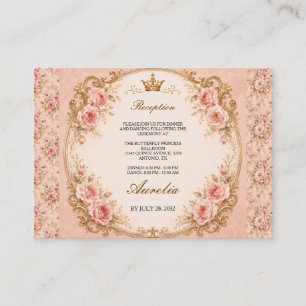 Cartão De Informações Vintage Elegante Rosa Dourado Quinceañera meninas