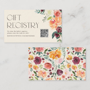 Cartão De Informações Vintage Fall Floral Chá de fraldas QR Code Registr