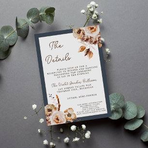 Cartão De Informações Vintage Floral Autumn Flowers Secas Casamento Azul
