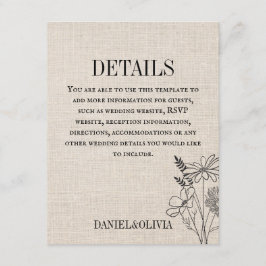 Cartão De Informações Vintage Floral Rustic Wedding